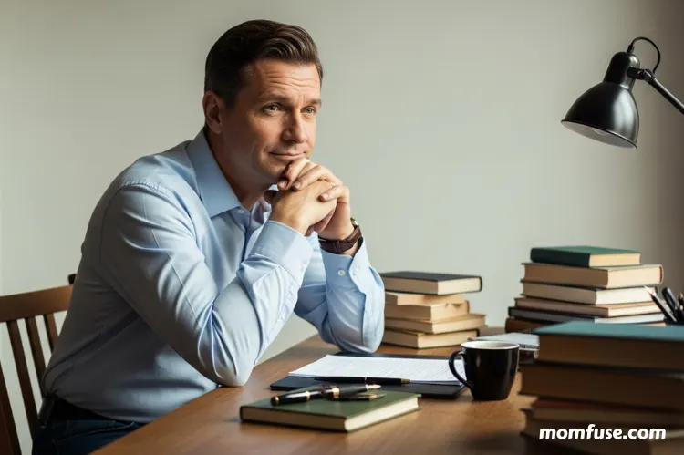 A thoughtful man sitting at a desk.