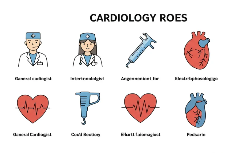 An infographic-style image showing different cardiology roles.