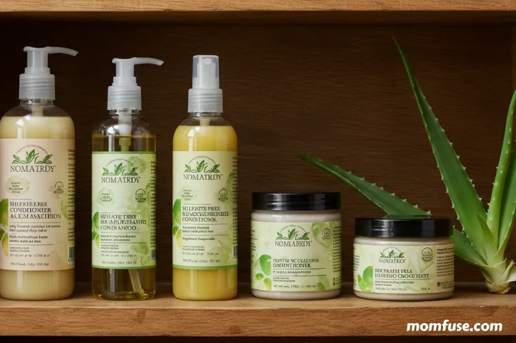 A collection of natural, sulfate-free hair care products.