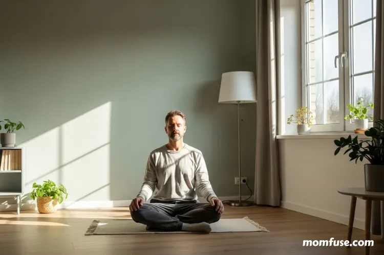 A calm indoor space where someone sits in meditation.