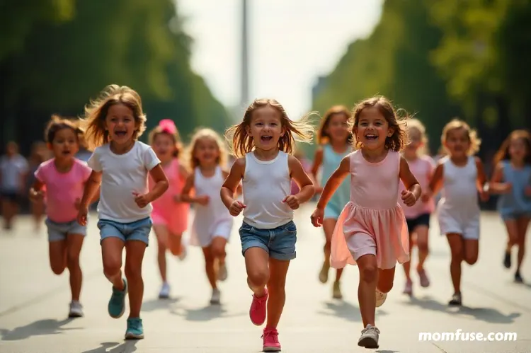 kids running in National Mall toward Smithsonian museums.