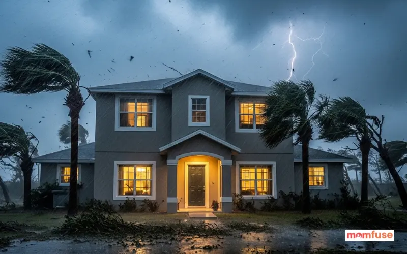 Storm-resilient home standing strong against heavy rain and wind.
