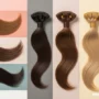 A luxurious flatlay of high-quality Remy human hair weft extensions.