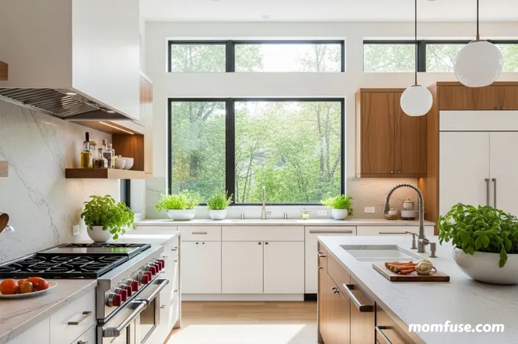 A modern, wellness-focused kitchen filled with natural light.