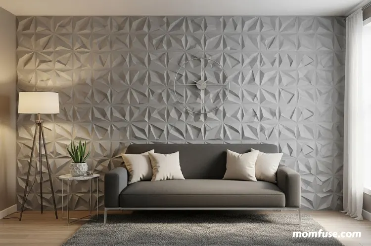 A modern room decorative PVC 3D wall panels with raised geometric textures.