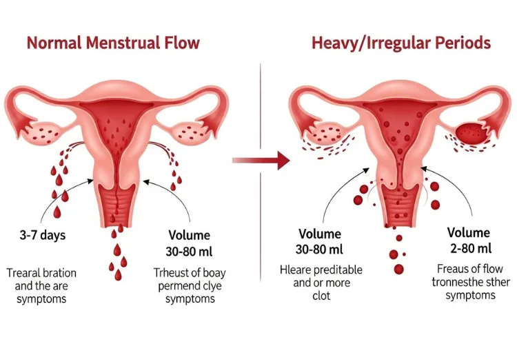 Medical comparing normal menstrual flow to heavy or irregular periods.