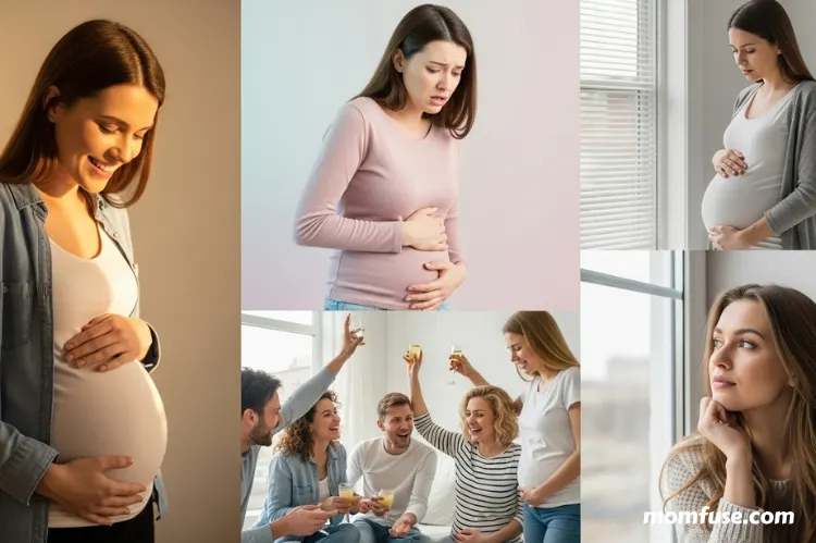 women showing different early pregnancy experiences.