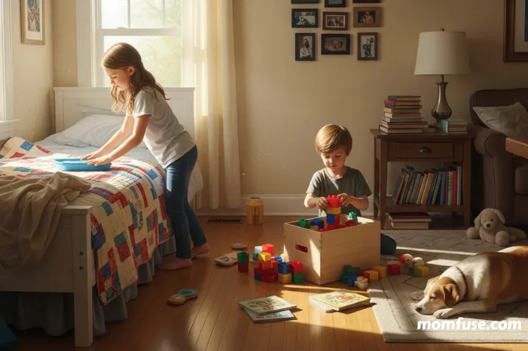 A cozy summer morning scene inside a home.