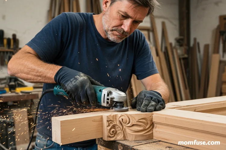 A man using an oscillating tool to make a precise cut in a tight corner of a wooden.