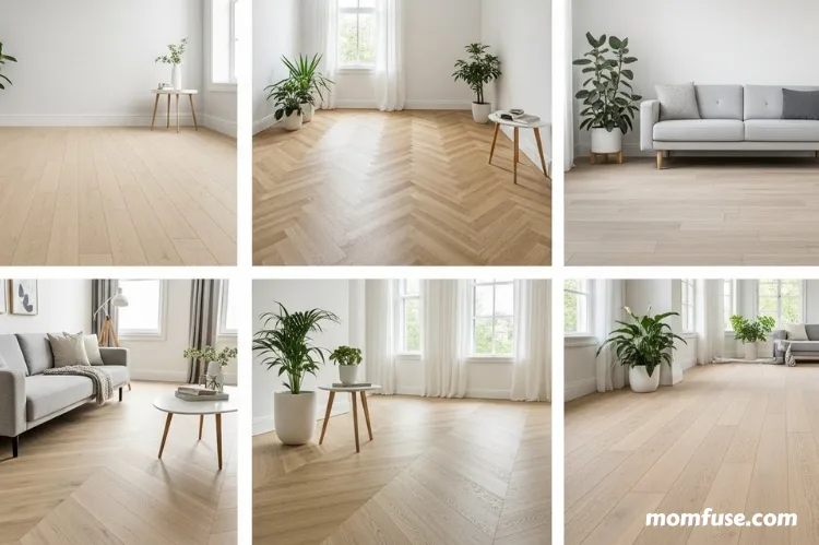 right home interior collage showing different light wood flooring types.