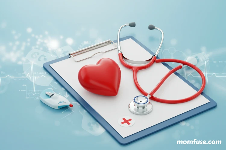 a heart and stethoscope placed on a medical clipboard, symbolizing heart health.